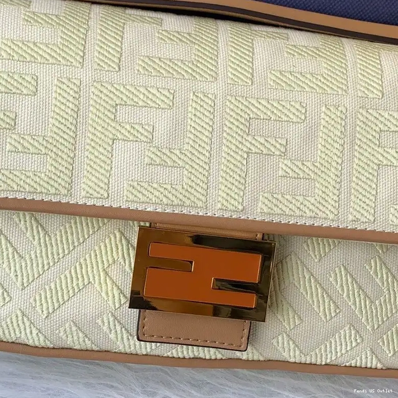 Cheap HOT Apricot Fendi Baguette In FF Canvas Medium Bag Motif 0601